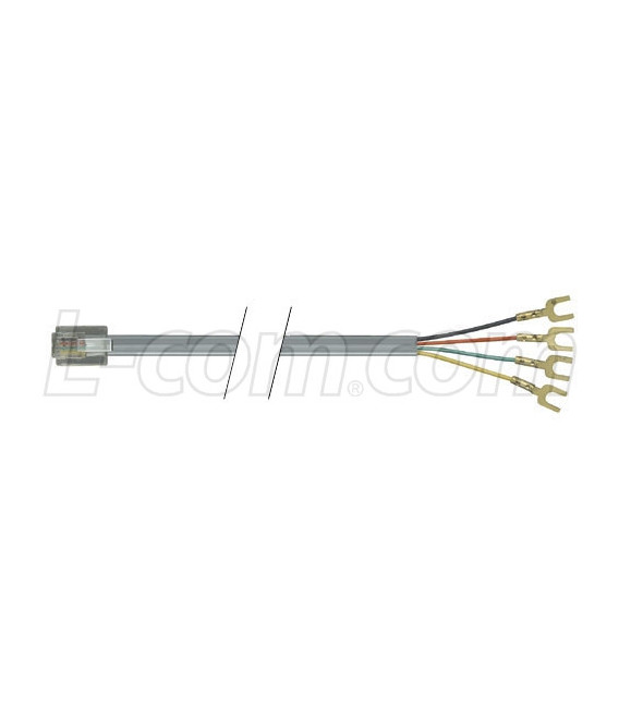 Flat Modular Cable, RJ11 (6x4) / Spade Lug, 5.0 ft