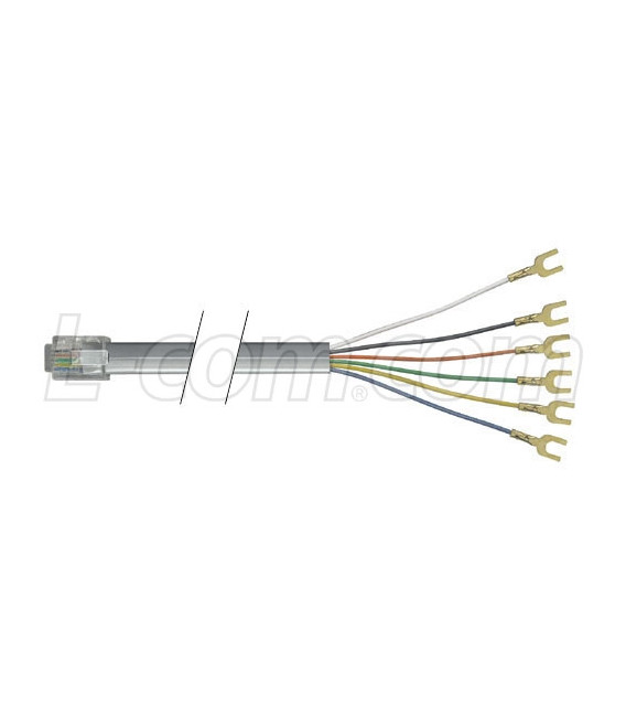Flat Modular Cable, RJ12 (6x6) / Spade Lug, 1.0 ft