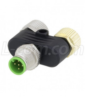 M12 5 Position A-Code Male to 2x M12 5 Position A-Code Female T Coupler