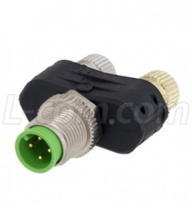 M12 4 Position A-Code Male to 2x M8 3 Position Female T Coupler