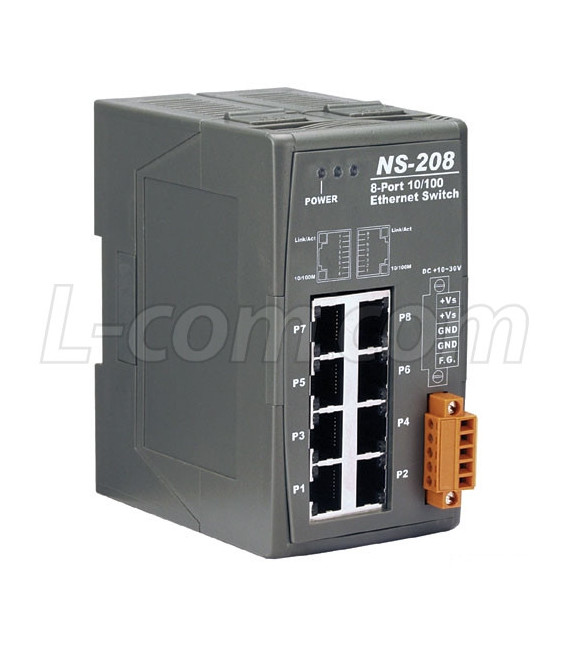 Unmanaged 8-Port 10/100TX Industrial Ethernet Switch with Din Rail Mount