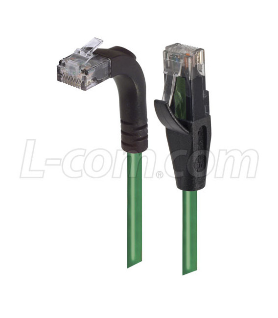 Category 6 Right Angle RJ45 Ethernet Patch Cords - Straight to RA (Up) - Green, 25.0Ft