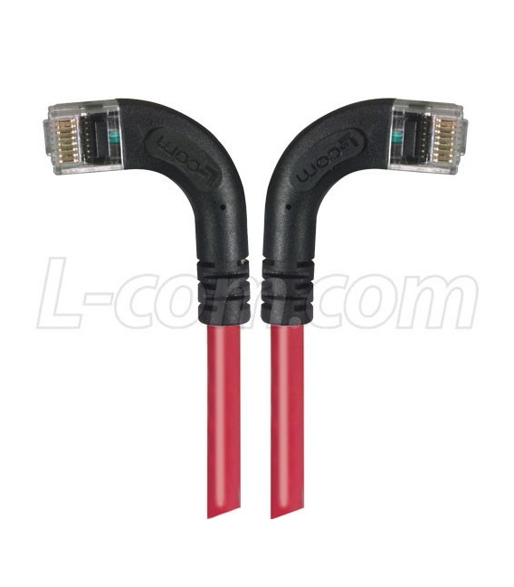 Category 6 Right Angle RJ45 Ethernet Patch Cords - RA (Left) to RA (Right) - Red, 25.0Ft