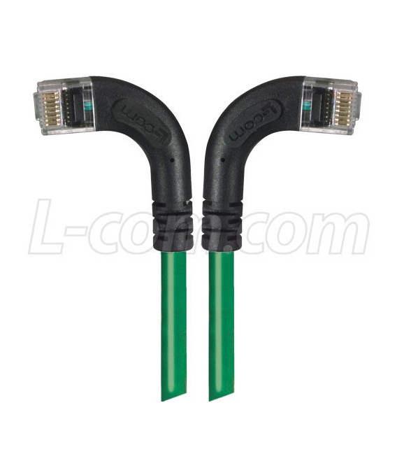 Category 6 Right Angle RJ45 Ethernet Patch Cords - RA (Left) to RA (Right) - Green, 10.0Ft