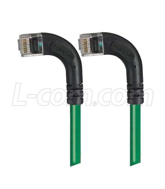 Category 6 Right Angle RJ45 Ethernet Patch Cords - RA (Left) to RA (Left) - Green, 7.0Ft