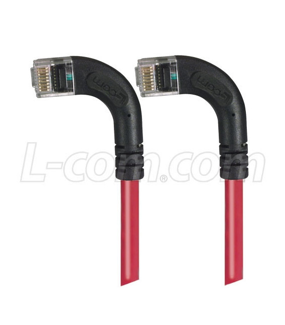 Category 6 Right Angle RJ45 Ethernet Patch Cords - RA (Left) to RA (Left) - Red, 25.0Ft