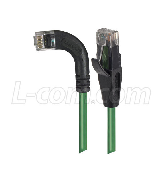 Category 6 Right Angle RJ45 Ethernet Patch Cords - Straight to RA (Left) - Green, 30.0Ft