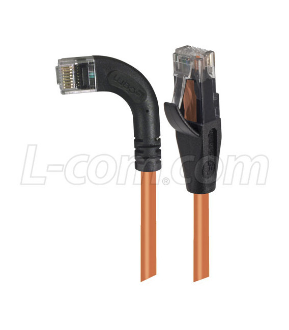 Category 6 Right Angle RJ45 Ethernet Patch Cords - Straight to RA (Left) - Orange, 3.0Ft