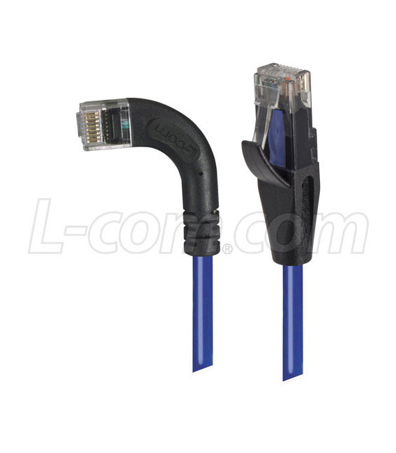 Category 6 Right Angle RJ45 Ethernet Patch Cords - Straight to RA (Left) - Blue, 1.0Ft