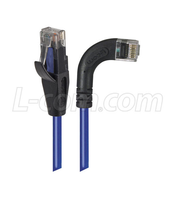 Category 6 Right Angle RJ45 Ethernet Patch Cords - Straight to RA (Right) - Blue, 15.0Ft
