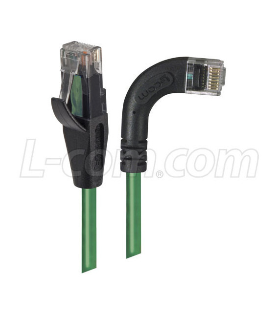 Category 6 Right Angle RJ45 Ethernet Patch Cords - Straight to RA (Right) - Green, 15.0Ft