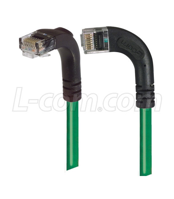 Category 6 Right Angle Patch Cable, RA Left Exit/Right Angle Down- Green 10.0 ft