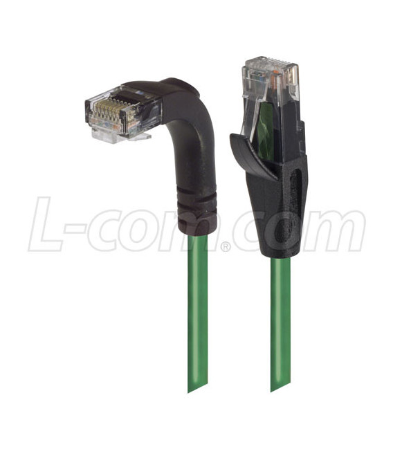 Category 6 Right Angle RJ45 Ethernet Patch Cords - Straight to RA (Down) - Green, 25.0Ft