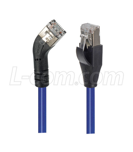 Category 5E Shielded 45° Patch Cable, Straight/Left 45° Angle, Blue 10.0 ft