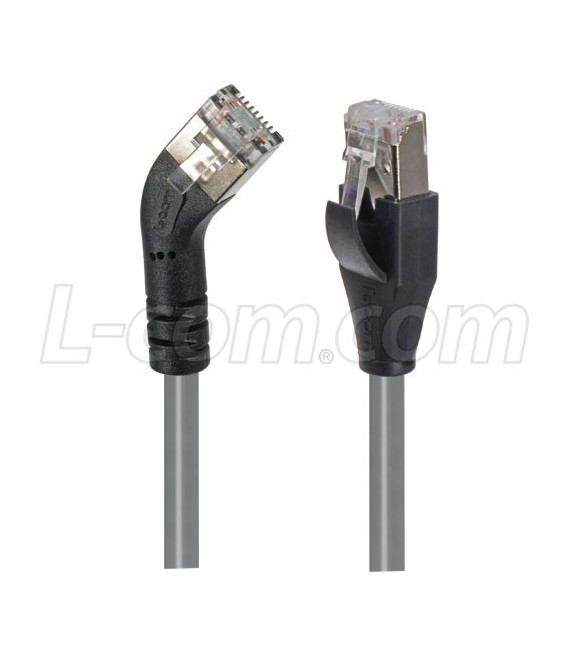 Category 5E Shielded 45° Patch Cable, Straight/Left 45° Angle, Gray 10.0 ft