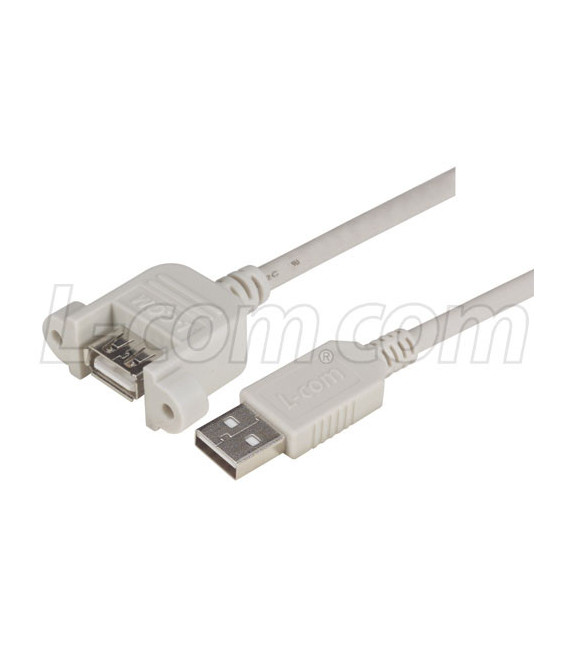 USB Type A Coupler, Female Bulkhead/Type A Male, 0.3M