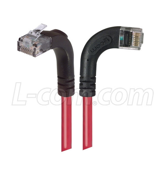 Category 5E LSZH Right Angle Patch Cable, Right Angle Right/Right Angle Up, Red, 25.0 ft