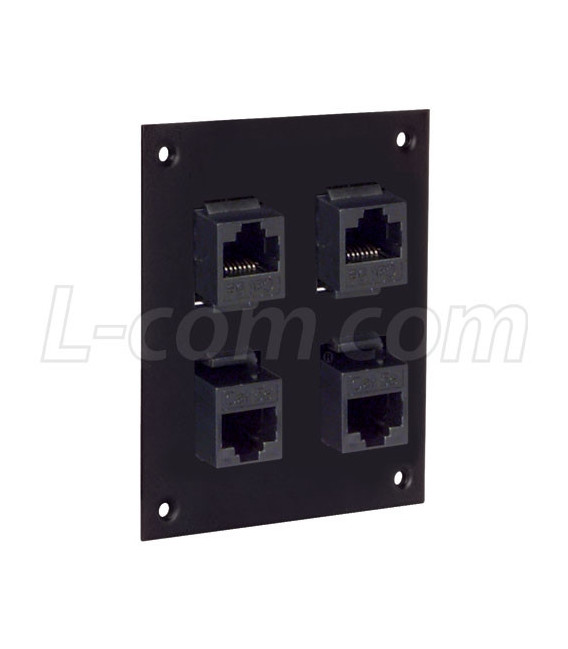 Universal Sub-Panel, 4 Category 5E Right Angle Unshielded RJ45 Couplers