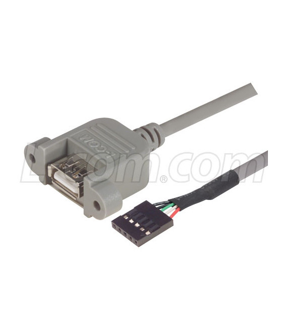 USB Type A Adapter, Female Bulkhead/Female Header 0.3M
