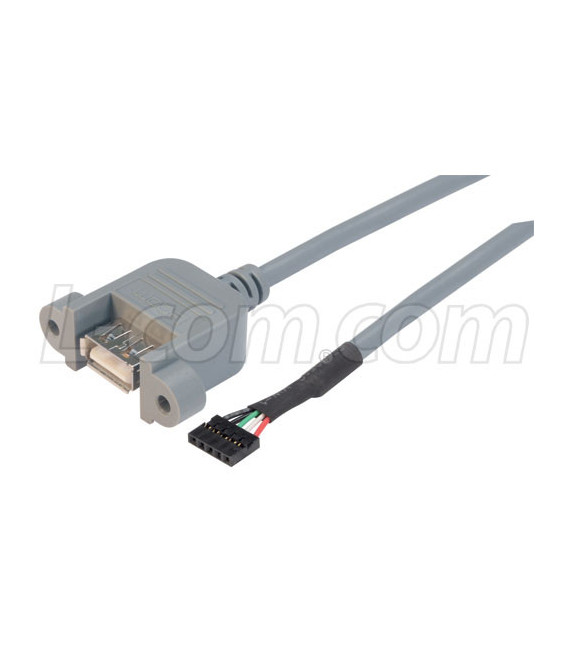 USB Type A Cable, Female Bulkhead/Female Header 0.3M