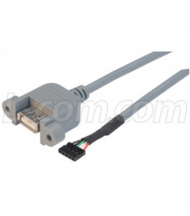USB Type A Cable, Female Bulkhead/Female Header 0.3M