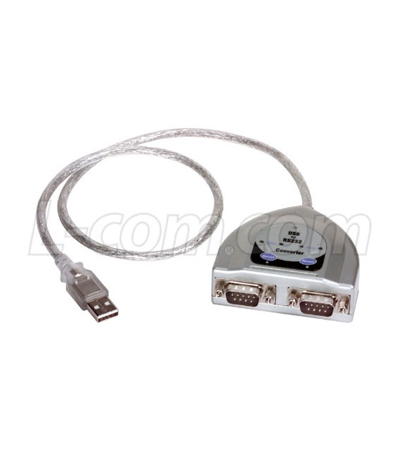 USB to RS232 Converter, 2 RS-232 DB9 Male