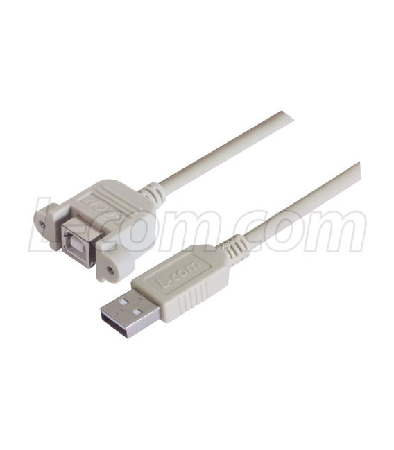 USB Type B Coupler, Female Bulkhead/Type A Male, 0.75M