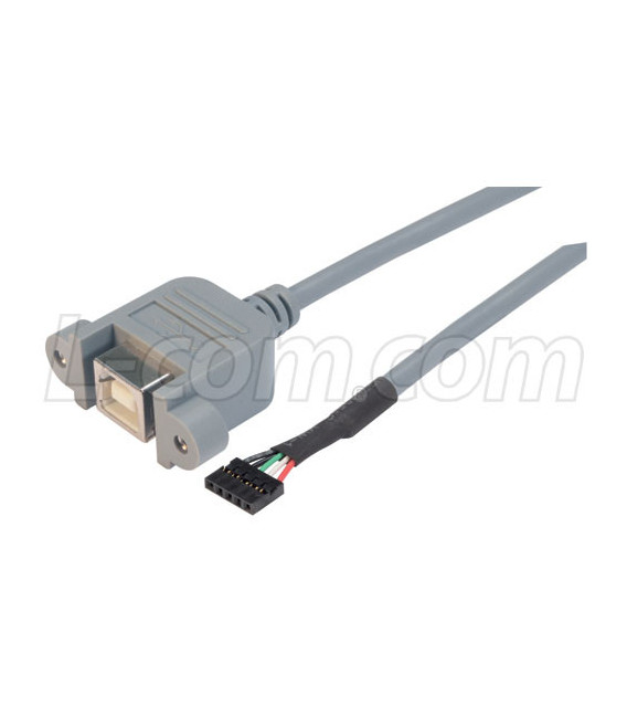 USB Type B Cable, Female Bulkhead/Female Header 0.75M