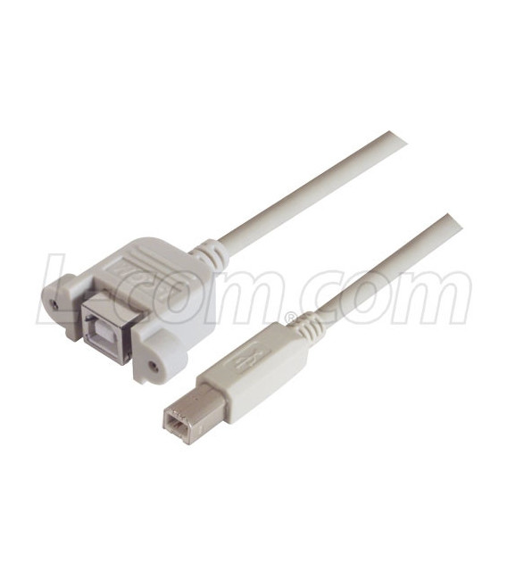 USB Type B Coupler, Female Bulkhead/Type B Male, 1.0m