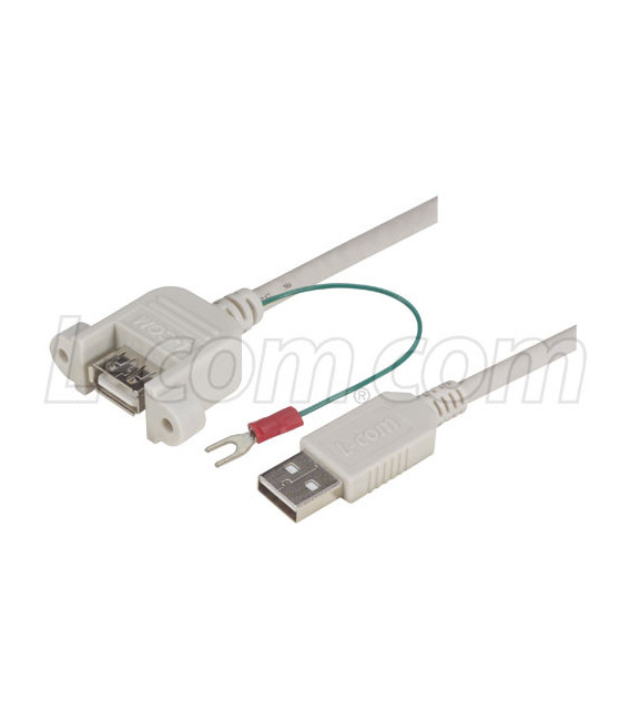 USB Type A Coupler, Female Bulkhead/Type A Male w/Ground Wire, 0.3M