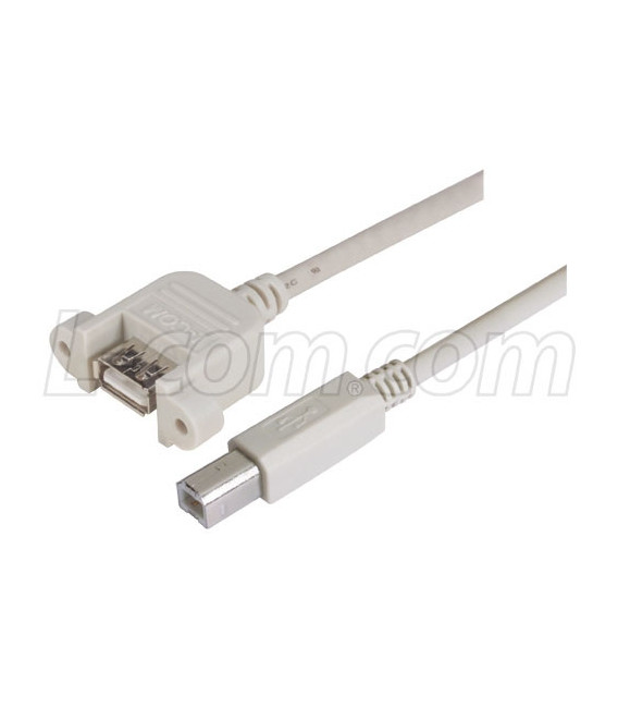 USB Type A Coupler, Female Bulkhead/Type B Male, 2.0m