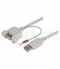 USB Type A Coupler, Female Bulkhead/Type A Male w/Ground Wire, 0.75M