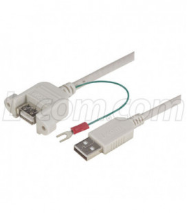 USB Type A Coupler, Female Bulkhead/Type A Male w/Ground Wire, 1.0M