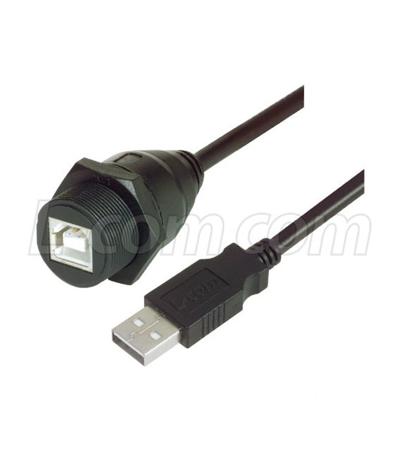 USB Cable, Waterproof Type B Female - Standard Type A Male, 5.0m