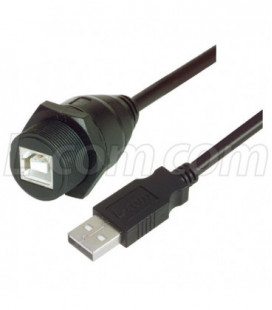 USB Cable, Waterproof Type B Female - Standard Type A Male, 5.0m