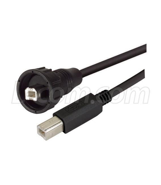 USB Cable, Waterproof Type B Male - Standard Type B Male, 5.0m