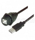 USB Cable, Waterproof Type B Female - Standard Type A Male, 2.0m
