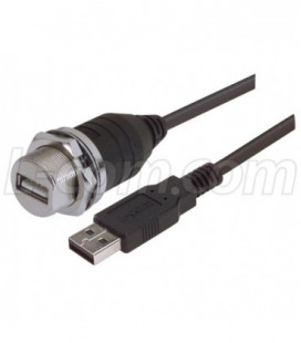 USB Cable, Shielded Waterproof Panel Mount Type A Female - Standard Type A Male, 1.0m