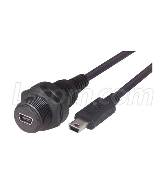 Waterproof USB Cable, Mini B 5 Female /Mini B 5 Male, 0.3m