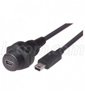 Waterproof USB Cable, Mini B 5 Female /Mini B 5 Male, 0.3m
