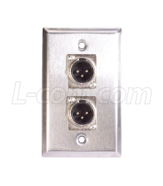 Stainless Steel Wall Plate, Two XLR Male Solder Style Connectors