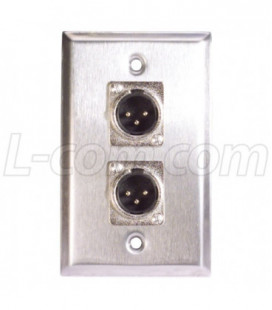 Stainless Steel Wall Plate, Two XLR Male Solder Style Connectors