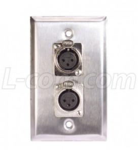 Stainless Steel Wall Plate, Two XLR Female Solder Style Connectors