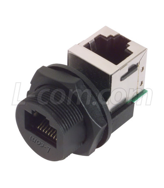 IP67 Panel Mount RJ45 Coupler, Shielded,Feed-Thru Right Angle