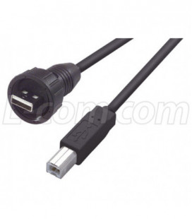 USB Cable, Waterproof Type A Male - Standard Type B Male, 5.0m