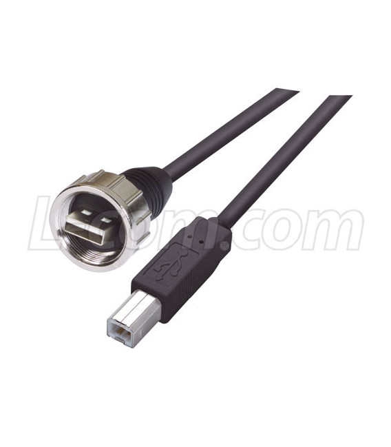 USB Cable, Shielded Waterproof Type A Male - Standard Type B Male, 5.0m