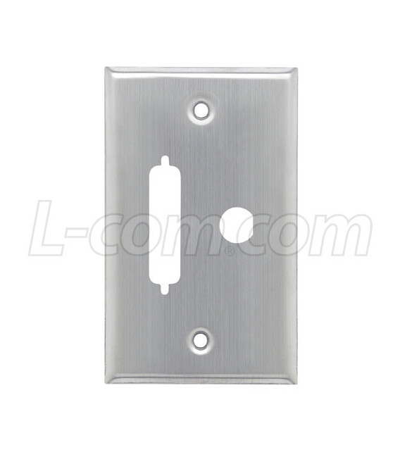Stainless Wall Plate, One DB25 Opening and One 0.5" dia. D-hole