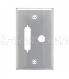 Stainless Wall Plate, One DB25 Opening and One 0.5" dia. D-hole